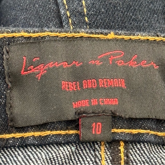 Liquor N Poker Utility Short Denim Skirt In Dark Wash UK10 NWT - Picture 7 of 9